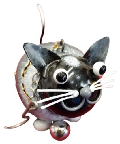 Small Metal Hanging Ornament With Bell - Cat