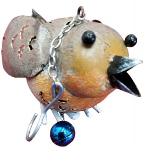 Small Metal Hanging Ornament With Bell - Robin