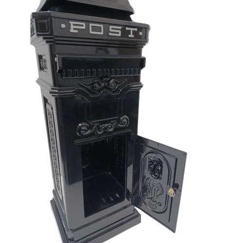 Vintage Black Grand Pillar Mail Box Silver Detail