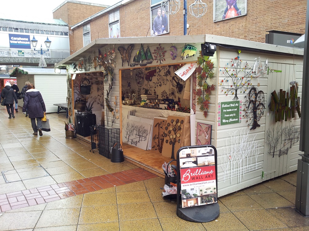 Christmas market stall right side view