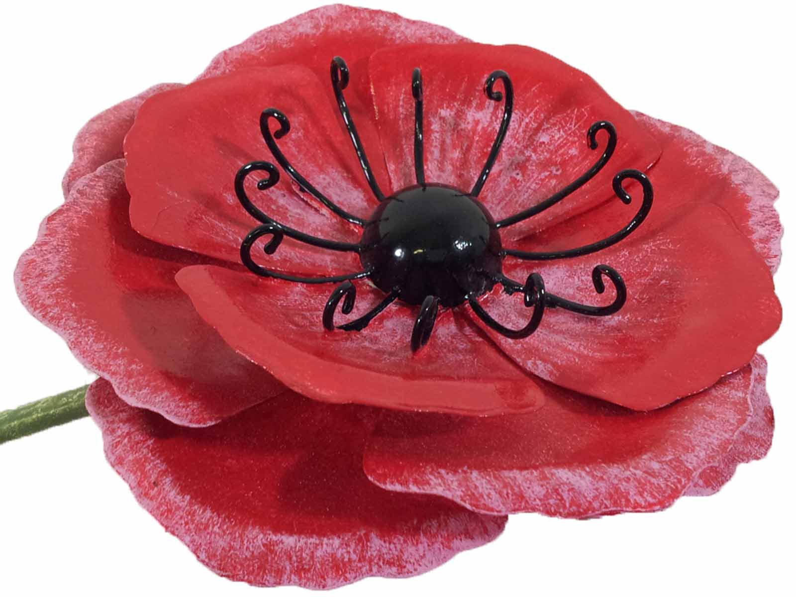 Small Metal Garden Flower Stake Red Poppy